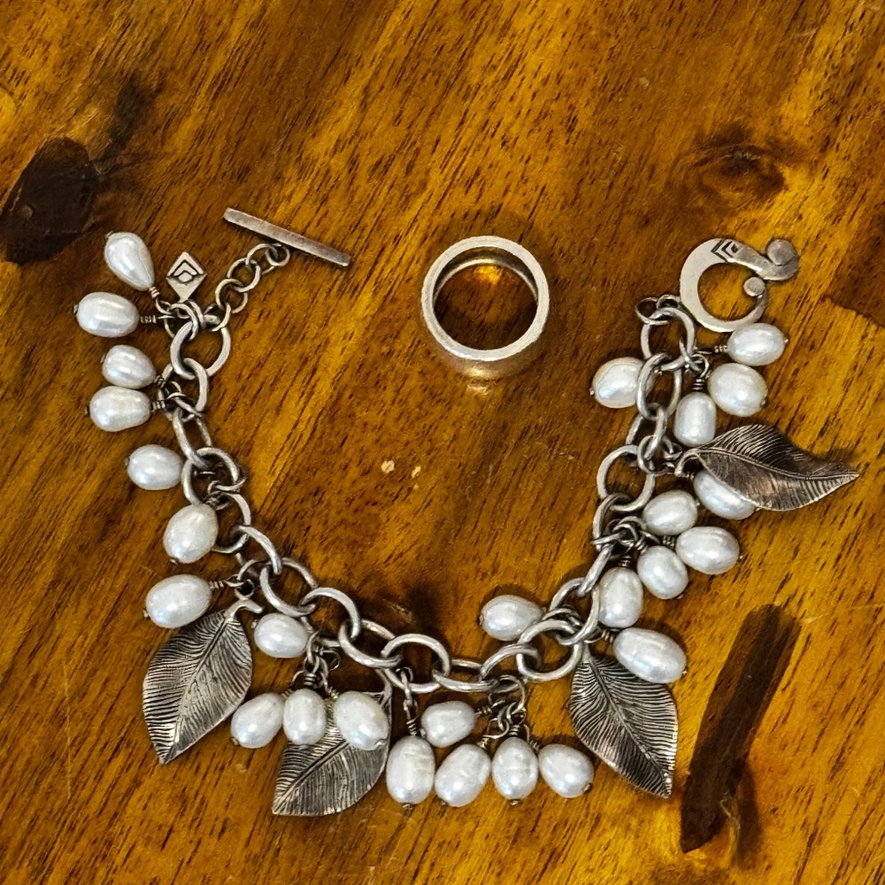 Silpada Sterling Silver Leaves and Pearls Bracelet and Silver ring